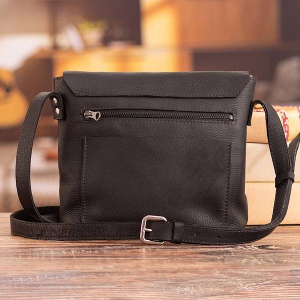 Alternate image for Adjustable 100 Leather Messenger Bag in Black Made in Peru Message at Night