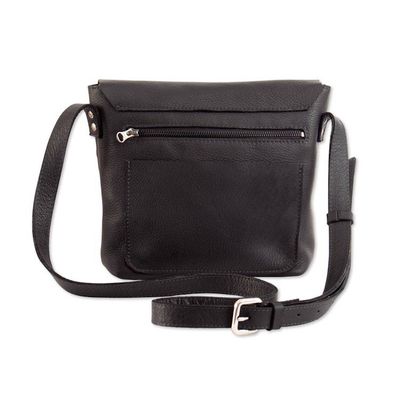 Alternate image for Adjustable 100 Leather Messenger Bag in Black Made in Peru Message at Night
