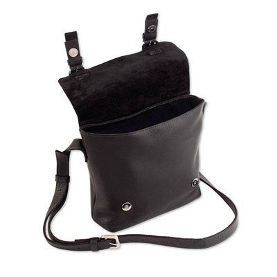 Alternate image for Adjustable 100 Leather Messenger Bag in Black Made in Peru Message at Night