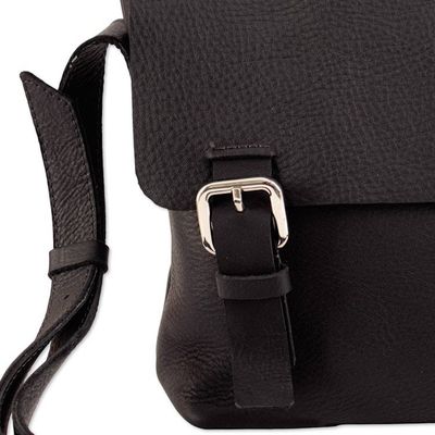 Alternate image for Adjustable 100 Leather Messenger Bag in Black Made in Peru Message at Night