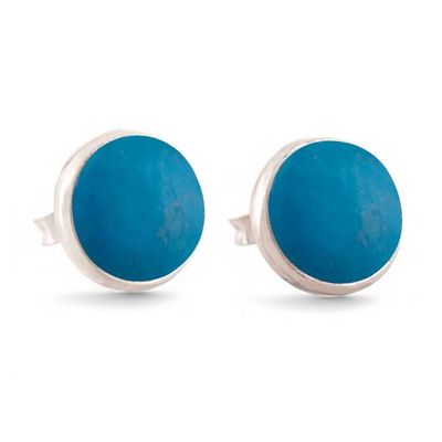 Alternate image for Round Silver Button Earrings with Turquoise Chrysocolla Gems Classic Turquoise