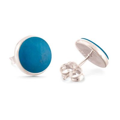 Alternate image for Round Silver Button Earrings with Turquoise Chrysocolla Gems Classic Turquoise