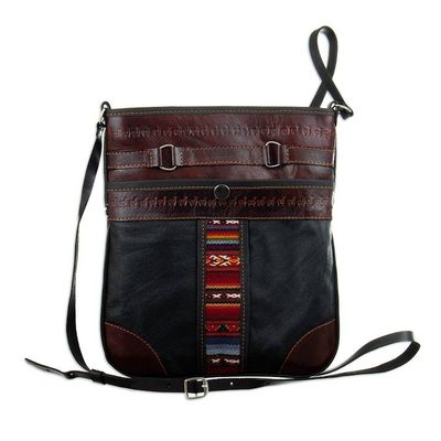 Alternate image for Handcrafted Brown and Black Leather Sling with Wool Accent Andina