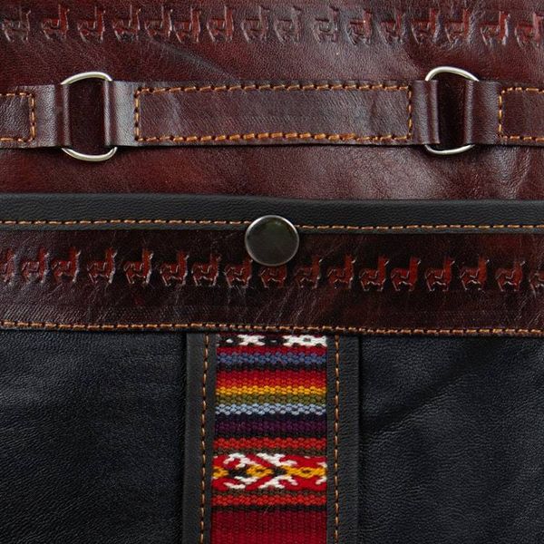 Alternate image for Handcrafted Brown and Black Leather Sling with Wool Accent Andina
