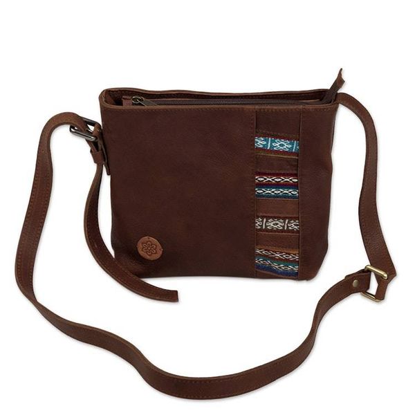 Alternate image for Peruvian Artisan Crafted Brown Leather Shoulder Bag Sunday Walk