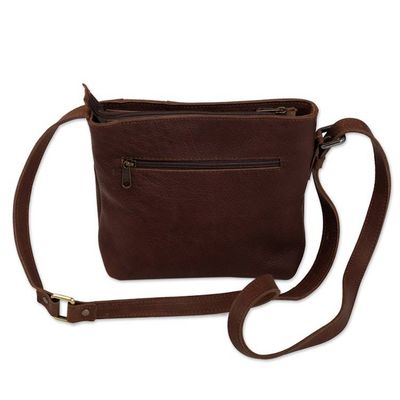 Alternate image for Peruvian Artisan Crafted Brown Leather Shoulder Bag Sunday Walk