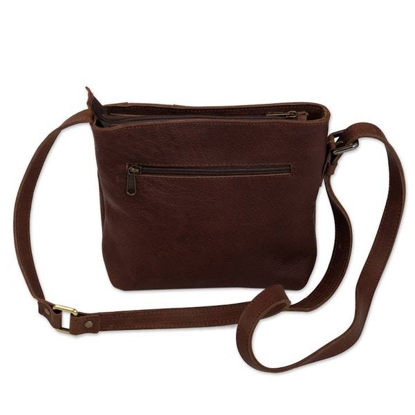 Alternate image for Peruvian Artisan Crafted Brown Leather Shoulder Bag Sunday Walk