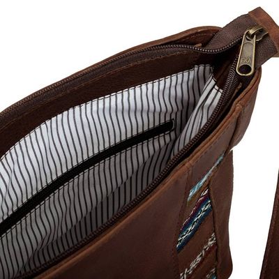 Alternate image for Peruvian Artisan Crafted Brown Leather Shoulder Bag Sunday Walk