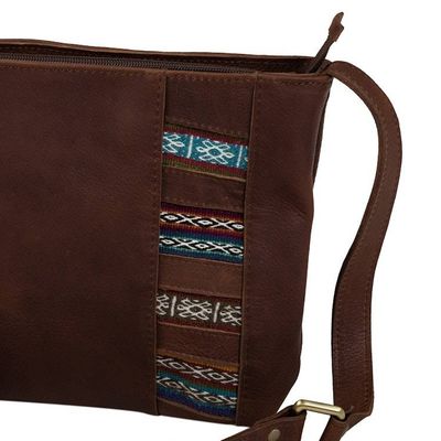 Alternate image for Peruvian Artisan Crafted Brown Leather Shoulder Bag Sunday Walk