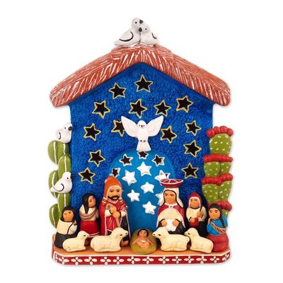 Alternate image for Hand-Painted Ceramic Holy Family Christmas Nativity Scene Andean Light