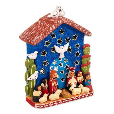 Alternate image for Hand-Painted Ceramic Holy Family Christmas Nativity Scene Andean Light