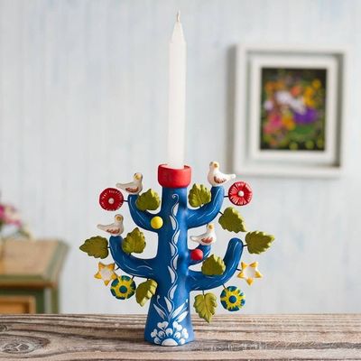 Alternate image for Artisan Crafted Ceramic Folk Art Candleholder from Peru Ocean Tree of Life