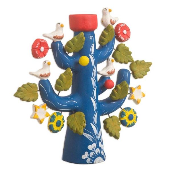 Alternate image for Artisan Crafted Ceramic Folk Art Candleholder from Peru Ocean Tree of Life