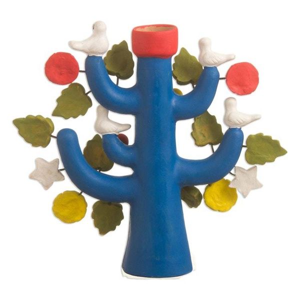 Alternate image for Artisan Crafted Ceramic Folk Art Candleholder from Peru Ocean Tree of Life