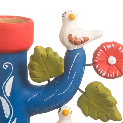 Alternate image for Artisan Crafted Ceramic Folk Art Candleholder from Peru Ocean Tree of Life