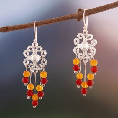 Primary image for Citrine and Agate-Accented Silver Floral Chandelier Earrings Vibrant Flowers