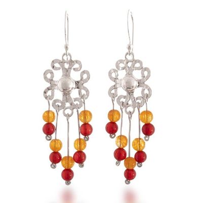 Alternate image for Citrine and Agate-Accented Silver Floral Chandelier Earrings Vibrant Flowers
