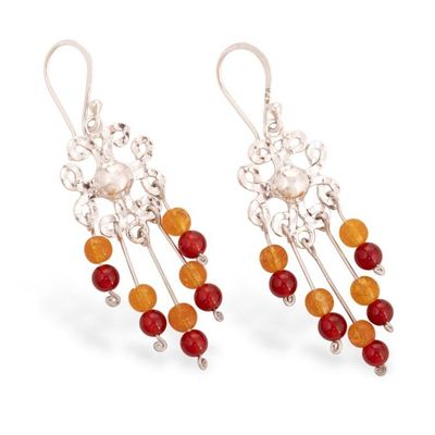 Alternate image for Citrine and Agate-Accented Silver Floral Chandelier Earrings Vibrant Flowers