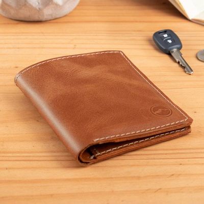 Alternate image for Artisan-Made Leather Mens Bi-Fold Wallet in Redwood Brown Classic Redwood