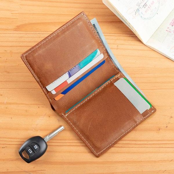 Alternate image for Artisan-Made Leather Mens Bi-Fold Wallet in Redwood Brown Classic Redwood