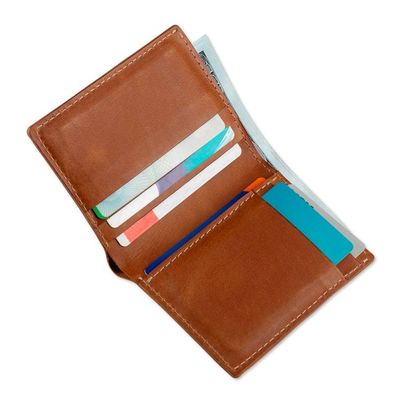 Alternate image for Artisan-Made Leather Mens Bi-Fold Wallet in Redwood Brown Classic Redwood