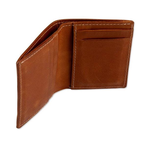 Alternate image for Artisan-Made Leather Mens Bi-Fold Wallet in Redwood Brown Classic Redwood