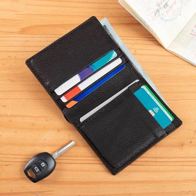 Alternate image for Handcrafted Onyx Black 100 Leather Bi-Fold Wallet for Men Classic Onyx