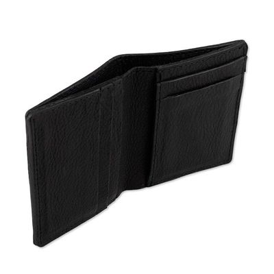 Alternate image for Handcrafted Onyx Black 100 Leather Bi-Fold Wallet for Men Classic Onyx