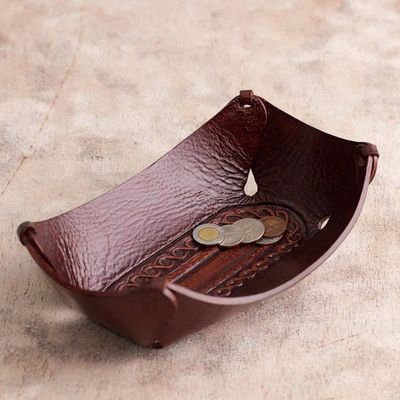 Primary image for Peruvian Dark brown Hand Tooled Leather Catchall Lasso Labyrinth