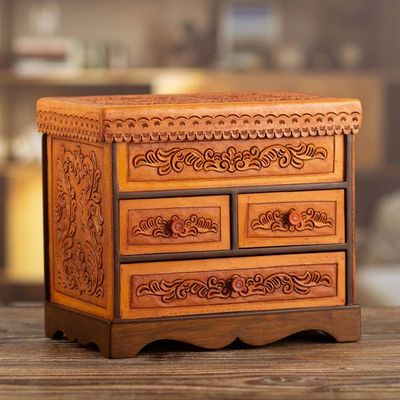 Alternate image for Handcrafted Classic Brown Wood and Leather Jewelry Box Baroque Mysteries