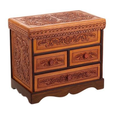 Alternate image for Handcrafted Classic Brown Wood and Leather Jewelry Box Baroque Mysteries