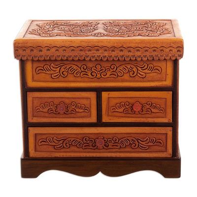 Alternate image for Handcrafted Classic Brown Wood and Leather Jewelry Box Baroque Mysteries