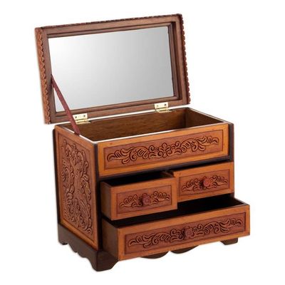 Alternate image for Handcrafted Classic Brown Wood and Leather Jewelry Box Baroque Mysteries