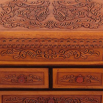 Alternate image for Handcrafted Classic Brown Wood and Leather Jewelry Box Baroque Mysteries