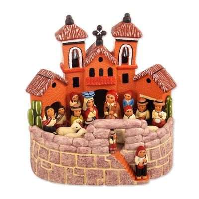 Alternate image for Traditional Andean Folk Art-Themed Ceramic Nativity Scene Fortress of the Sun