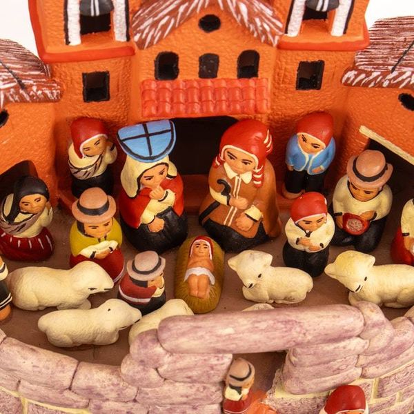 Alternate image for Traditional Andean Folk Art-Themed Ceramic Nativity Scene Fortress of the Sun