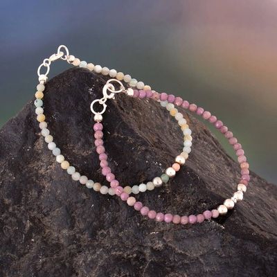 Alternate image for Set of 2 Natural Phosphosiderite and Opal Beaded Bracelets Sweet Mysticism