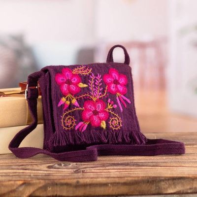 Alternate image for Hand-Woven  Embroidered Purple Sling Bag with Floral Accent Floral Traditions