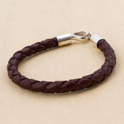 Alternate image for Leather with Fine Silver Braided Mens Bracelet Earth Elements
