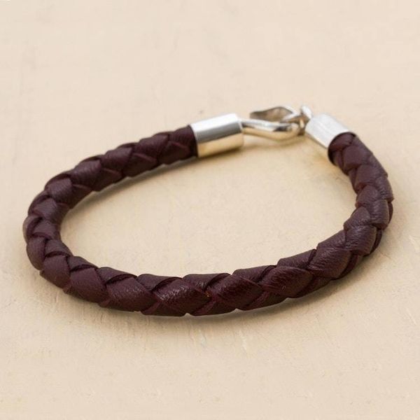 Alternate image for Leather with Fine Silver Braided Mens Bracelet Earth Elements