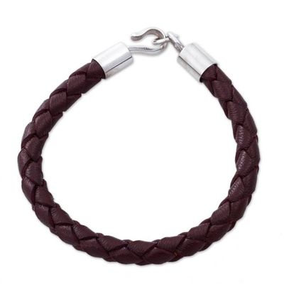 Alternate image for Leather with Fine Silver Braided Mens Bracelet Earth Elements