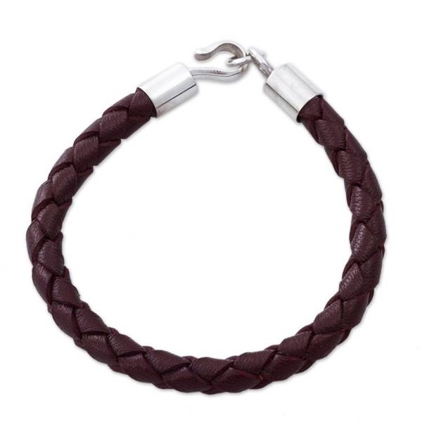 Alternate image for Leather with Fine Silver Braided Mens Bracelet Earth Elements