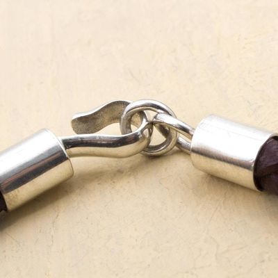 Alternate image for Leather with Fine Silver Braided Mens Bracelet Earth Elements