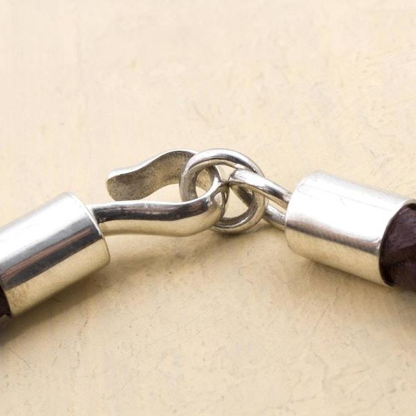 Alternate image for Leather with Fine Silver Braided Mens Bracelet Earth Elements