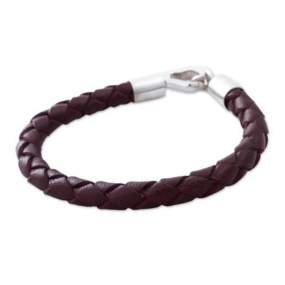 Alternate image for Leather with Fine Silver Braided Mens Bracelet Earth Elements