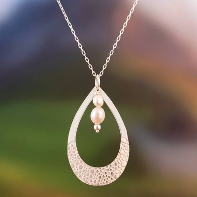 Alternate image for Drop-Shaped Sterling Silver and White Pearl Pendant Necklace Summer Drops
