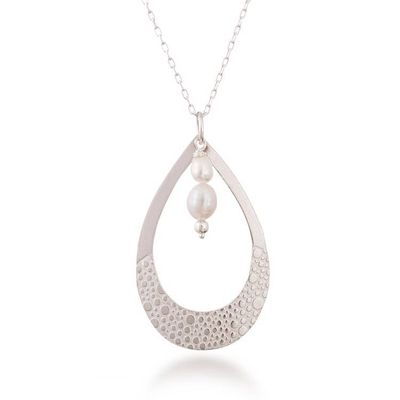 Alternate image for Drop-Shaped Sterling Silver and White Pearl Pendant Necklace Summer Drops
