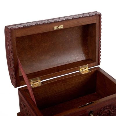 Alternate image for Embossed Leather Leaves on Mohena Wood Treasure Chest Box Classic Inspiration