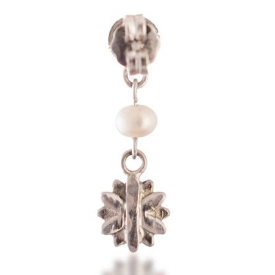 Alternate image for Oxidized and Polished Floral Cultured Pearl Dangle Earrings Oceanic Spring