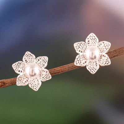 Alternate image for Sunflower-Shaped Sterling Silver Filigree Button Earrings Eternal Sunflower